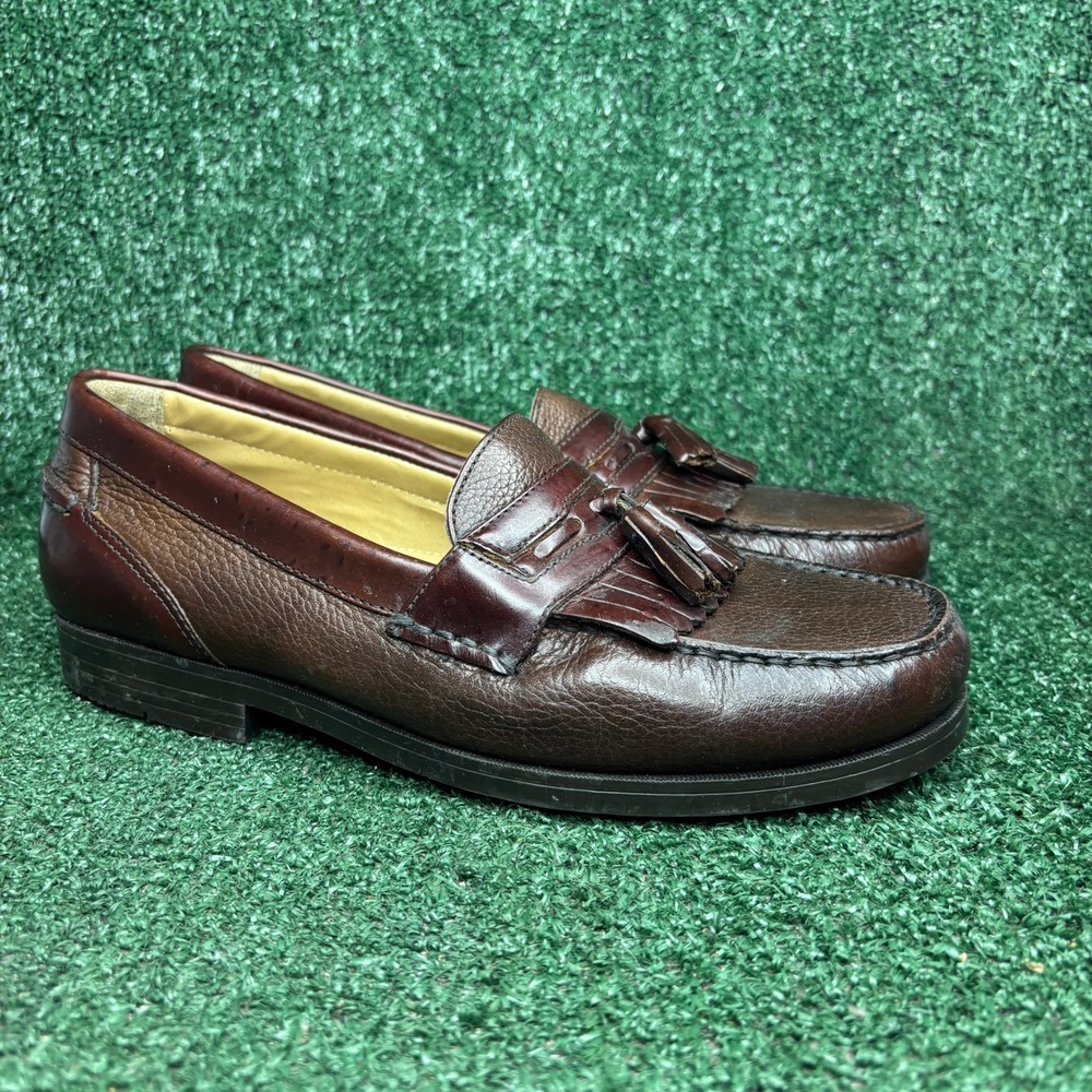 Bass Tyler Tassel Kiltie Loafers Pebbled Leather Preppy Shoes Brown Mens Sz 10M